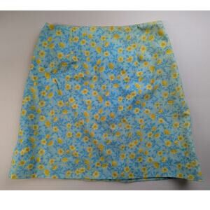 Vtg Floral Mini Skirt Blue Yellow Feminine Retro Colorful Handmade Faded Small